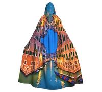 WHJDPP Venice Night Printing Adult Hooded Cloak is a super large, comfortable, and durable Halloween hooded poncho