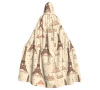 WHJDPP vintage style eiffel tower paris Printed Halloween Adult Hooded Cape Cloak with Bow Tie for Costume Parties, Cosplay