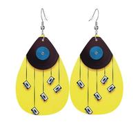 WHJDPP Vinyl Records and Tapes Prints Teardrop Leather Earrings - Lightweight Dangle Earrings for Women, Vivid Faux Leather Drops with Silver Plated Hooks, Eye-Catching Party