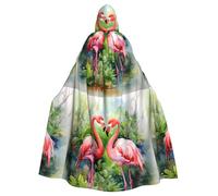 WHJDPP Watercolor Flamingos Printed Halloween Adult Hooded Cape Cloak - Super Large Hooded Cloak No Zipper