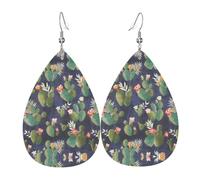 WHJDPP watercolour cactus Prints Teardrop Leather Earrings - Lightweight Dangle Earrings for Women, Vivid Faux Leather Drops with Silver Plated Hooks, Eye-Catching Party