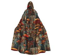 WHJDPP White Dry Red Umbrella Mushroom City Printing Halloween Adult Hooded Cloak No Zipper, Comfortable & Durable for Role-Playing
