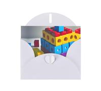 WHJDPP White Greeting Card Colorful Building Blocks Printing 4x6in for Christmas, children's birthdays, Valentine's Day, wedding anniversaries, and party invitations
