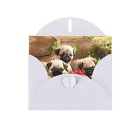 WHJDPP White Greeting Card puppys pug Printing 4x6in for Christmas, children's birthdays, Valentine's Day, wedding anniversaries, and party invitations
