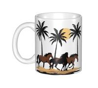 WHJDPP Wild horses under coconut trees Picture mug ceramic Mugs for cappuccino, latte, cereal, yogurt, milk, hot or cold drinks Micro-wave oven