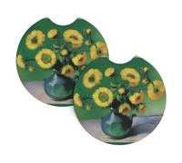 WHJDPP Yellow Flower Pattern Car Coasters Set of 2 - Durable Rubber Cup Holder Protectors, Waterproof & Odorless for All Vehicles