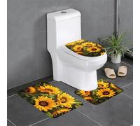 WHJDPP Yellow Sunflowers Printing Anti-Slip Bathroom Rugs Set - 3-Piece Contour, Oval & Rectangular Mats for Toilet, Vanity & Restrooms