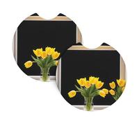 WHJDPP Yellow tulips in front of the window Pattern Car Coasters Set of 2 - Durable Rubber Cup Holder Protectors, Waterproof & Odorless for All Vehicles