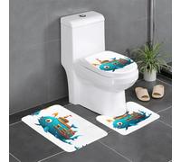 WHJHBD Cute sea Monster Ship Picture 3 Pcs Bathroom Anti-Slip Mat Set 24x16in Rectangular, U-Shaped & Oval Rugs for Toilet, Vanity & Bath