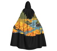 WHJHBD Fallen leaves on the creek Printing Halloween Adult Hooded Cape Cloak with Bow Tie for Costume Parties, Cosplay