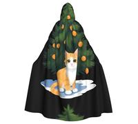 WHJHBD Kitten under the fir tree Printing Halloween Adult Hooded Cape Cloak with Bow Tie for Costume Parties, Cosplay