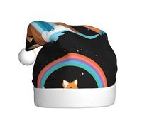 WHJHBD Little fox at Rainbow Falls Printed Men's and women's plush Christmas hats, adult New Year's holiday party caps