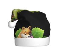 WHJHBD Little fox eating grapes Printed Men's and women's plush Christmas hats, adult New Year's holiday party caps