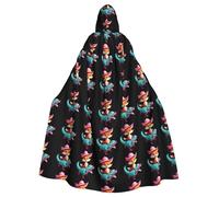 WHJHBD Little fox riding a flying dragon Printing Halloween Adult Hooded Cape Cloak with Bow Tie for Costume Parties, Cosplay