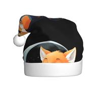 WHJHBD Little fox sleeping on the spaceship Printed Men's and women's plush Christmas hats, adult New Year's holiday party caps