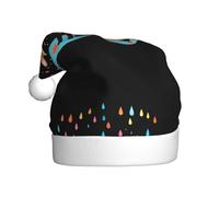 WHJHBD Little fox under colorful raindrops Printed Men's and women's plush Christmas hats, adult New Year's holiday party caps
