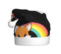 WHJHBD Little fox with bow and rainbow Printed Men's and women's plush Christmas hats, adult New Year's holiday party caps