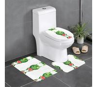 WHJHBD Little Monster Eating Watermelon Picture 3 Pcs Bathroom Anti-Slip Mat Set 24x16in Rectangular, U-Shaped & Oval Rugs for Toilet, Vanity & Bath