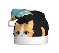 WHJHBD Little orange cat in a polka dot cup Printed Men's and women's plush Christmas hats, adult New Year's holiday party caps