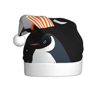 WHJHBD Little penguin eating popcorn Printed Men's and women's plush Christmas hats, adult New Year's holiday party caps