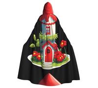 WHJHBD Little red flower house Printing Halloween Adult Hooded Cape Cloak with Bow Tie for Costume Parties, Cosplay