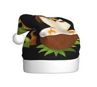 WHJHBD Little sparrow on the coconut tree Printed Men's and women's plush Christmas hats, adult New Year's holiday party caps