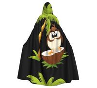 WHJHBD Little sparrow on the coconut tree Printing Halloween Adult Hooded Cape Cloak with Bow Tie for Costume Parties, Cosplay