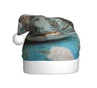 WHJHBD Little white rabbit in the teacup Printed Men's and women's plush Christmas hats, adult New Year's holiday party caps