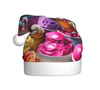 WHJHBD Many colored ice cream Printed Men's and women's plush Christmas hats, adult New Year's holiday party caps