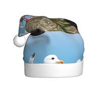 WHJHBD Many cute seagulls Printed Men's and women's plush Christmas hats, adult New Year's holiday party caps