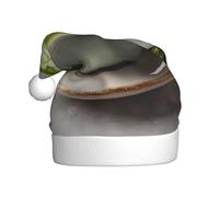 WHJHBD Matcha latte art coffee Printed Men's and women's plush Christmas hats, adult New Year's holiday party caps