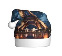 WHJHBD Paris Tower Printed Men's and women's plush Christmas hats, adult New Year's holiday party caps