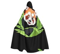 WHJHBD Red panda surrounded by bamboo leaves Printing Halloween Adult Hooded Cape Cloak with Bow Tie for Costume Parties, Cosplay