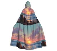 WHJHBD Sunrise on the coast Printing Halloween Adult Hooded Cape Cloak with Bow Tie for Costume Parties, Cosplay