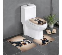 WHJHBD Well-Behaved Schnauzer Picture 3 Pcs Bathroom Anti-Slip Mat Set 24x16in Rectangular, U-Shaped & Oval Rugs for Toilet, Vanity & Bath