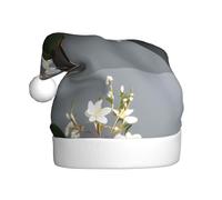 WHJHBD White Natural Greenery Twig Printed Men's and women's plush Christmas hats, adult New Year's holiday party caps