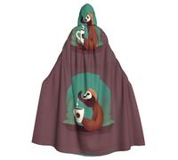 WHJHBD Yoga Sloth Coffee Printing Halloween Adult Hooded Cape Cloak with Bow Tie for Costume Parties, Cosplay