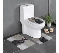 WHJSHOP 3-Piece Bathroom Rugs Set 24x16in Agile little black rabbit Printing Anti-Slip Floor Mats with Contour, Oval & Rectangular Shapes for Home, Kitchen & Restrooms
