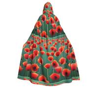 WHJSHOP A bright red poppy field Pattern Halloween Adult Hooded Cloak No Zipper, Comfortable & Durable for Role-Playing