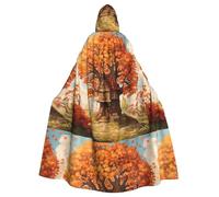 WHJSHOP A cottage on a maple tree Pattern Halloween Adult Hooded Cloak No Zipper, Comfortable & Durable for Role-Playing