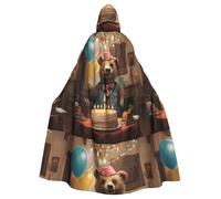 WHJSHOP A little bear on birthday Pattern Halloween Adult Hooded Cloak No Zipper, Comfortable & Durable for Role-Playing