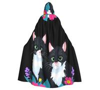 WHJSHOP A pair of kittens in the flowers Pattern Adult Hooded Cape Cloak for Halloween, Role-playing, and Costume Parties