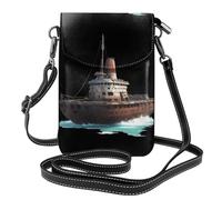 WHJSHOP Abandoned Large Ship Picture Small Leather Women'S Crossbody Flip Phone Bag, Waterproof And Durable