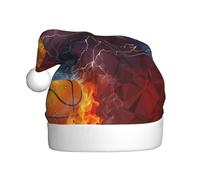 WHJSHOP Adult plush Christmas hat Basketball Flames and Waterdrops Prints with soft touch for holiday parties and dances suitable for men and women