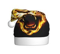 WHJSHOP Adult plush Christmas hat Tiger Fierce Flames Prints with soft touch for holiday parties and dances suitable for men and women