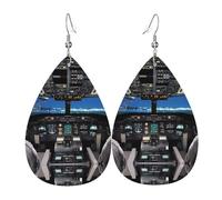 WHJSHOP Airplane Cockpit Prints Teardrop Leather Earrings - Dangle Drop Earrings for Women, Lightweight Fashion Jewelry with Silver-Plated Hooks, Vibrant Colors for Special Occasions