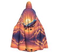 WHJSHOP Airplane Sunset Sky Pattern Halloween Adult Hooded Cloak is a super large, comfortable, and durable cloak