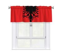 WHJSHOP Albanian Flag Printing Short Curtains with Valance Rod 54x18in, Light Filtering, Easy Installation for Kitchen, Bathroom, Laundry Room, Studio