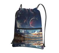 WHJSHOP Alien Planet Prints Drawstring Zipper Backpack - Lightweight, Waterproof Gym Bag for Travel, Yoga, and Everyday Adventures