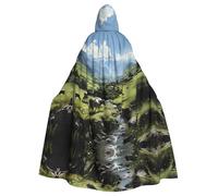 WHJSHOP Alpine Farm Cows Pattern Halloween Adult Hooded Cloak is a super large, comfortable, and durable cloak